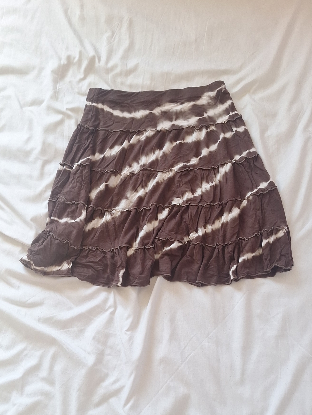 INC International Concepts Brown & White Tie-Dye Ruffled Skater Skirt